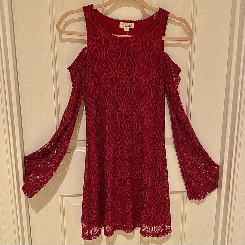 Ultra Flirt Magenta Lace Cold Shoulder Dress